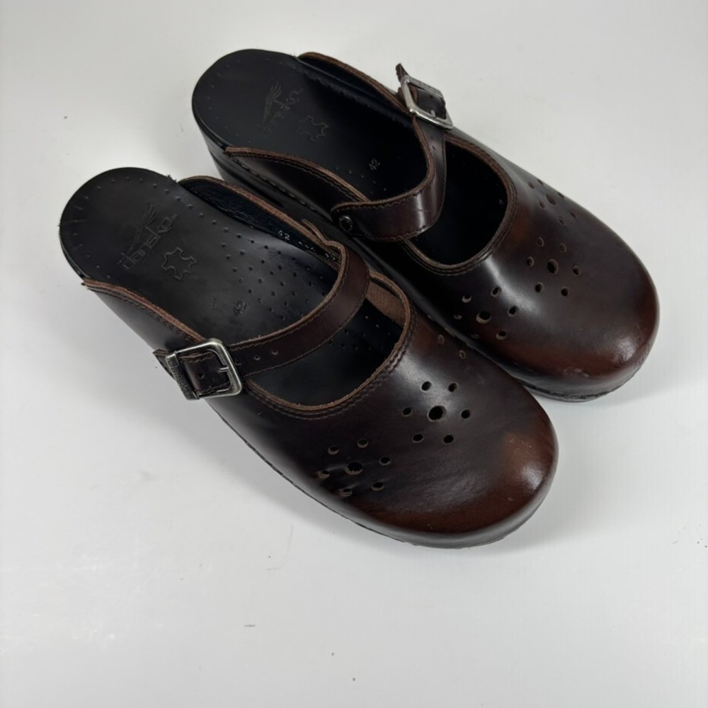 Dansko Merrie Women's US 11.5–12/42 Brown Leather Mary Jane Comfort Buckle Clogs - Picture 14 of 16